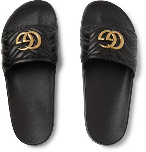 gucci pursuit logo-embellished quilted leather slides sandals|Gucci slide sandals.